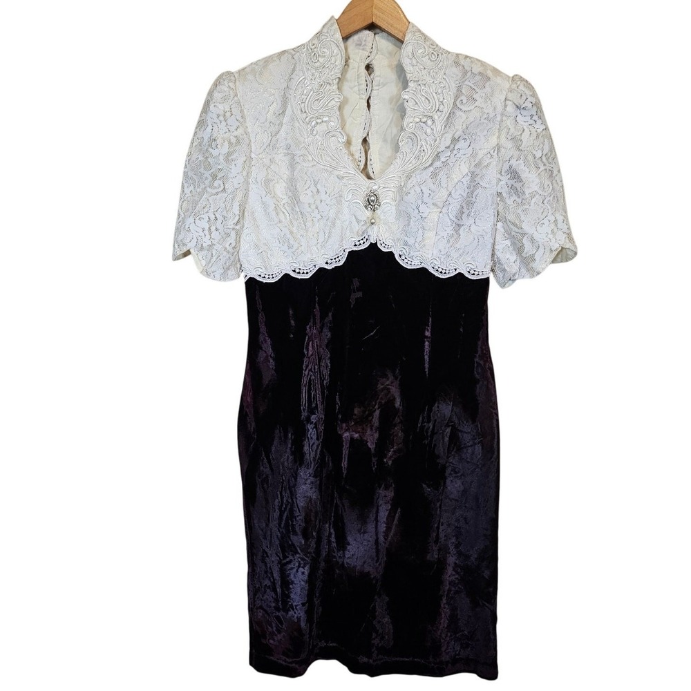 Vintage Scott McClintoock Velvet White Lace Cocktail Dress‎ Women's Size 12 Hoco